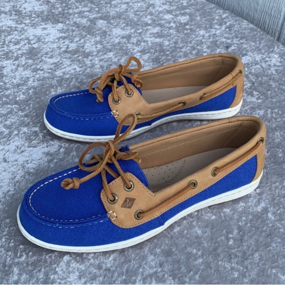 Womens, Sperry top sliders loafers shoes, 9M blue & tan